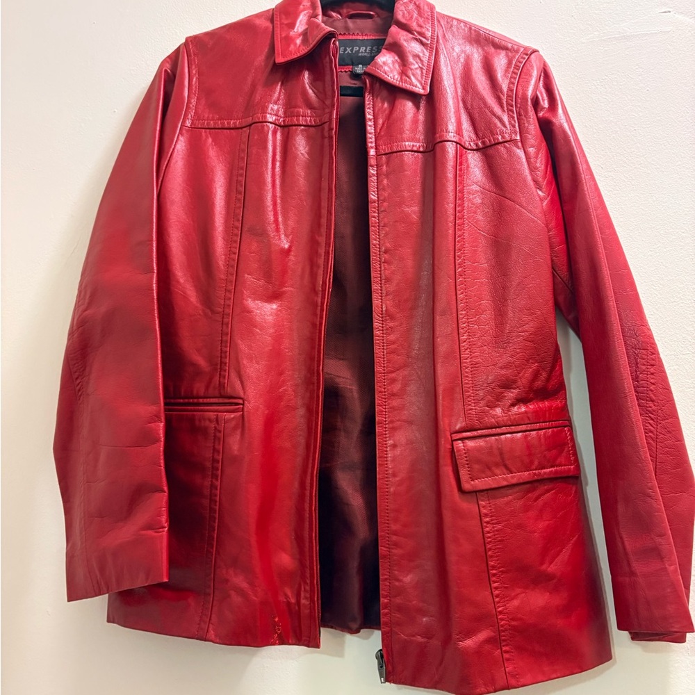 Express Vibrant Red Leather Coat